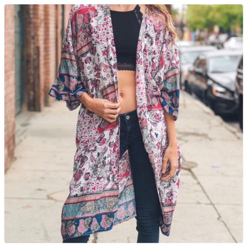 Multi Print Boho Long Kimono - Picture 6 of 8